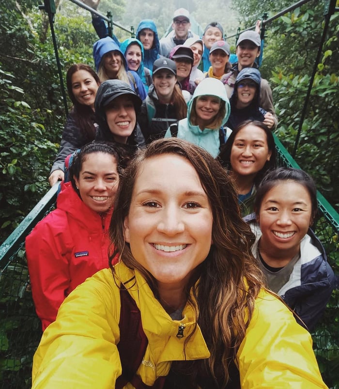 Group on suspension bridge in Costa Rica.