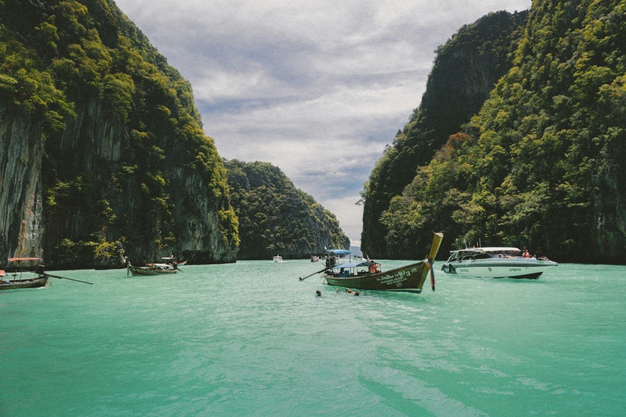 Long tail boats in Vietnam.